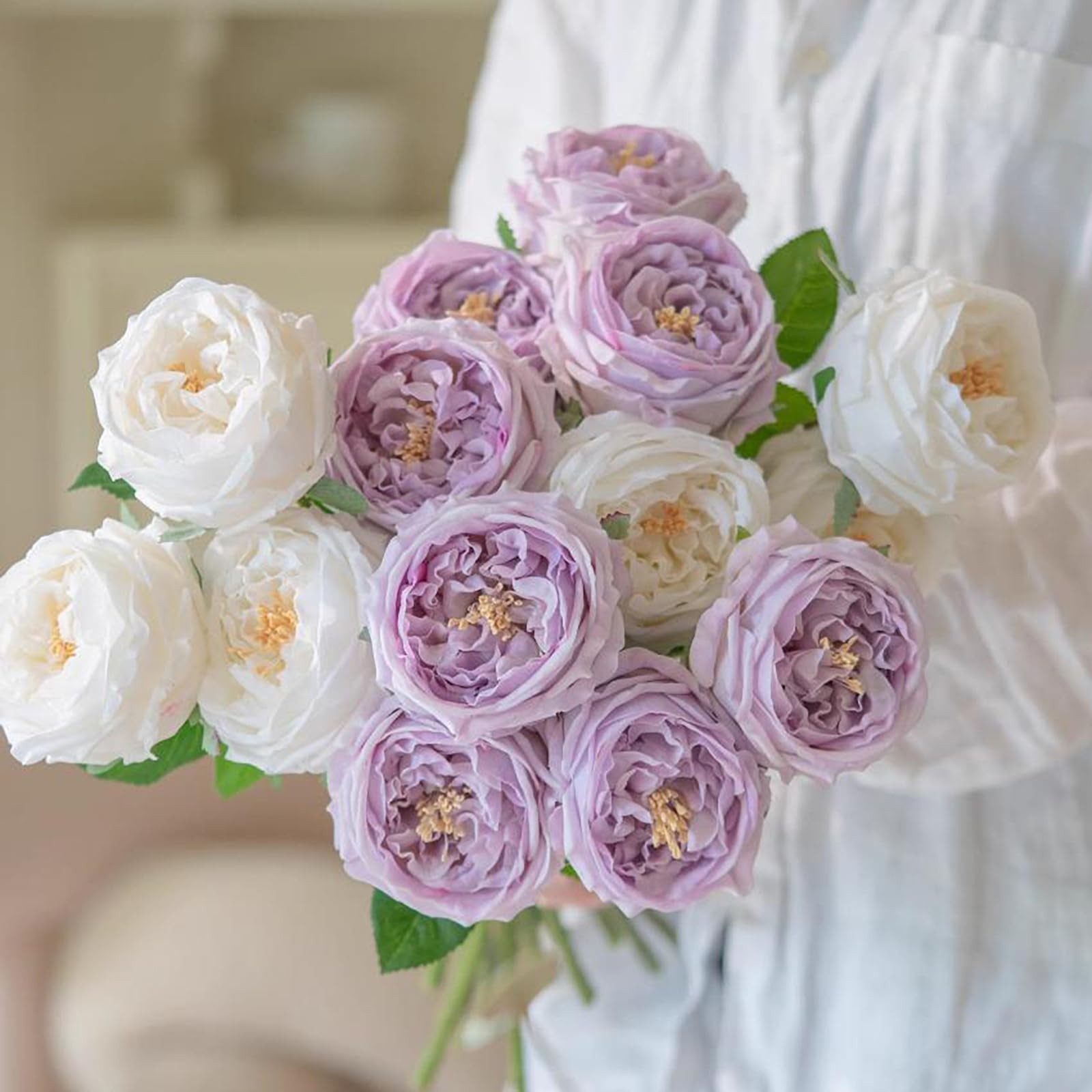 White Fake Flowers for Decoration 4pcs Real Touch Austin Rose Peony Latex