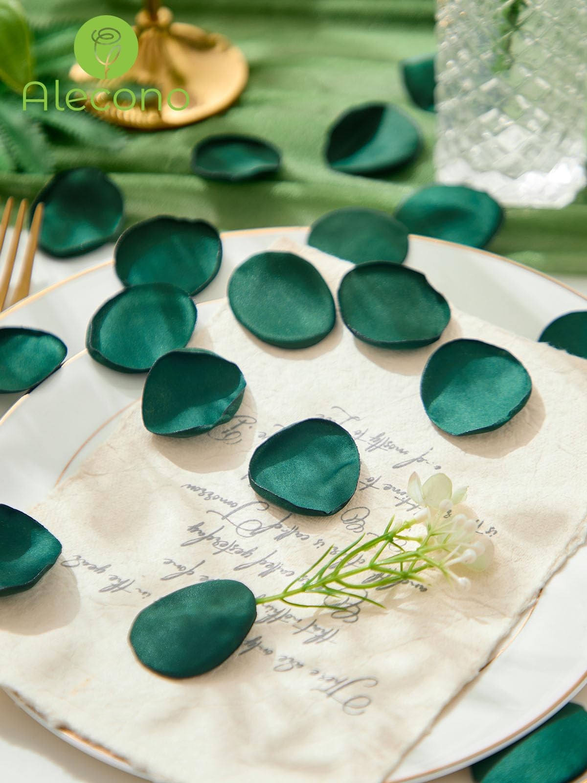 400 PCS Dark Green Silk Rose Petals Fake Flower Girl Basket Wedding Decor