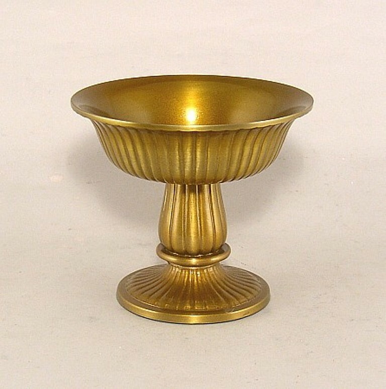 Compote Bowl Vase Gold Finish Cast Aluminum Fluted Revere Pedestal S/2 6″D 5.2″H