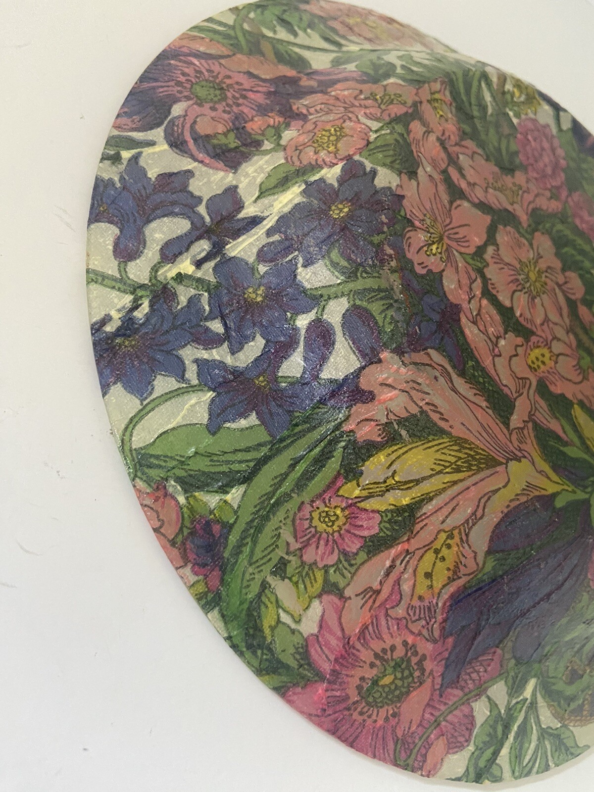 Floral Bouquet Paper Machet 9” Plate Multicolored Rich Color Decor Love