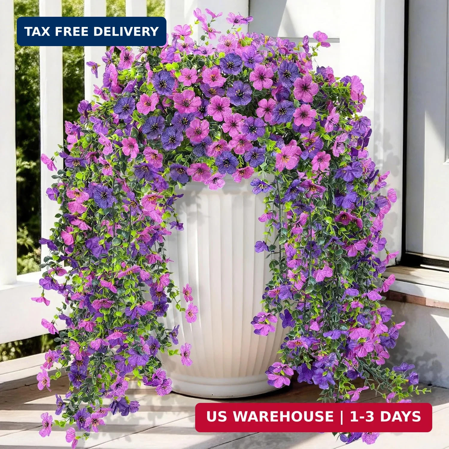 Artificial Hanging Flowers for Outdoors Faux Plants Spring Porch Decor, 2 Pcs Fa