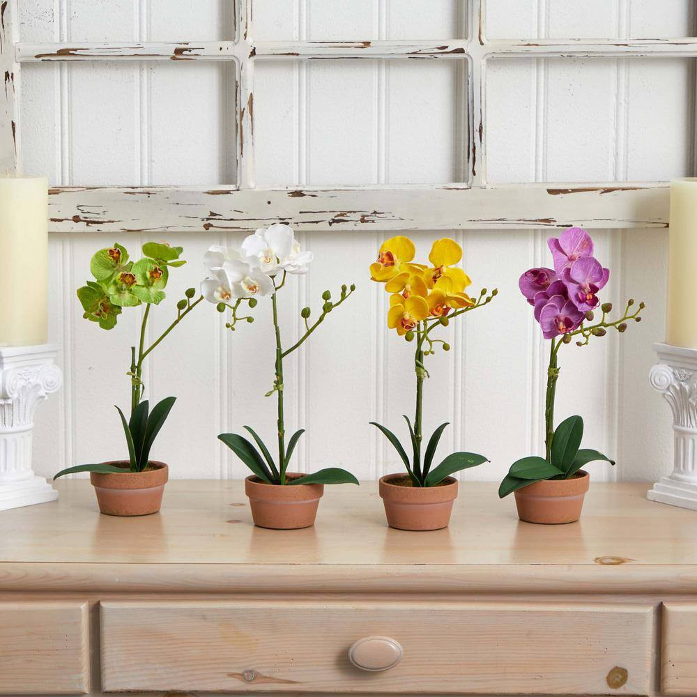 Artificial Phalaenopsis Orchid with Clay Vase (Set of 4)