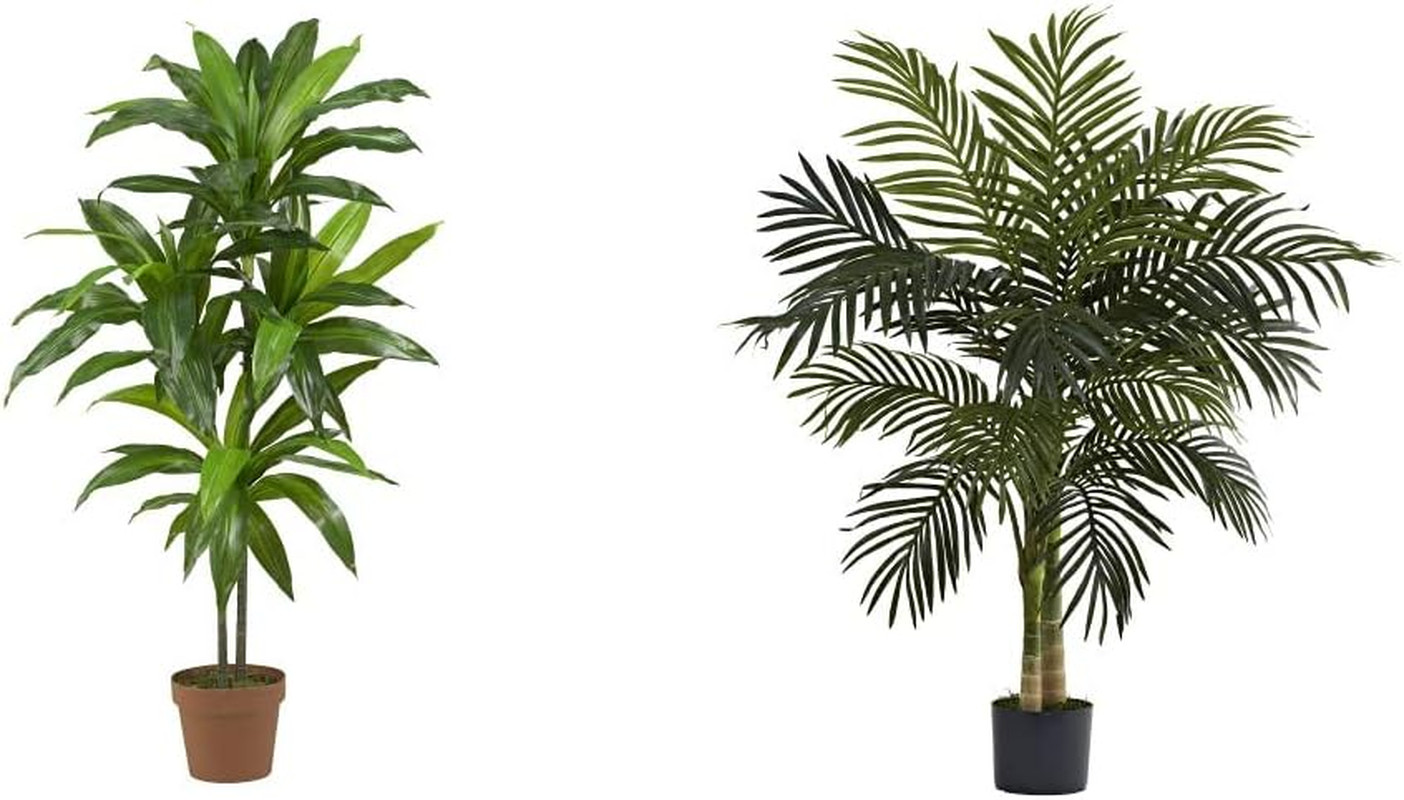 Real Touch 48″ Dracaena Silk Plant – Lush Green Golden Cane Palm Tree