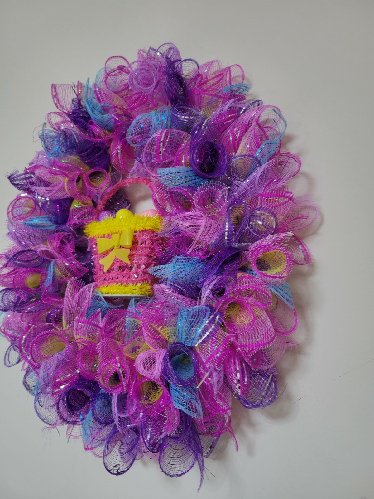 EASTER egg basket blue yellow purple pink SPRING Wreath Deco Mesh Door window