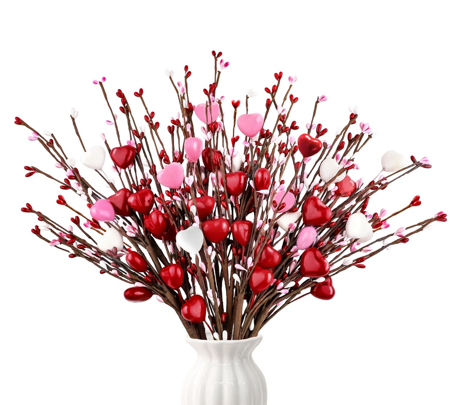 6 PCS Valentine Decor Red Pink White Heart Shaped Berry Picks 17 Inch Flowers