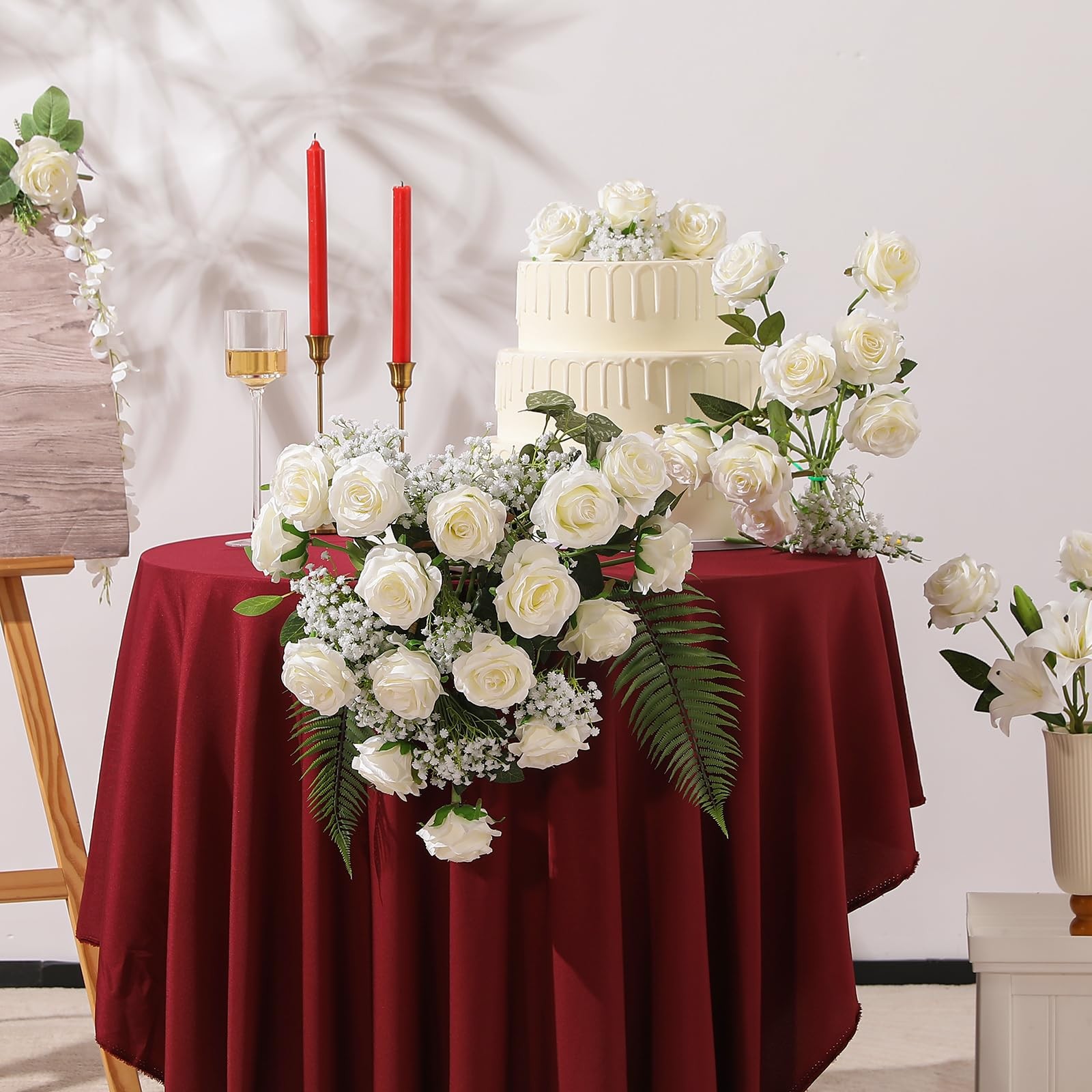 12PCS Artificial Silk Flowers Realistic Roses Bouquet Long Stem for Home Wedd…