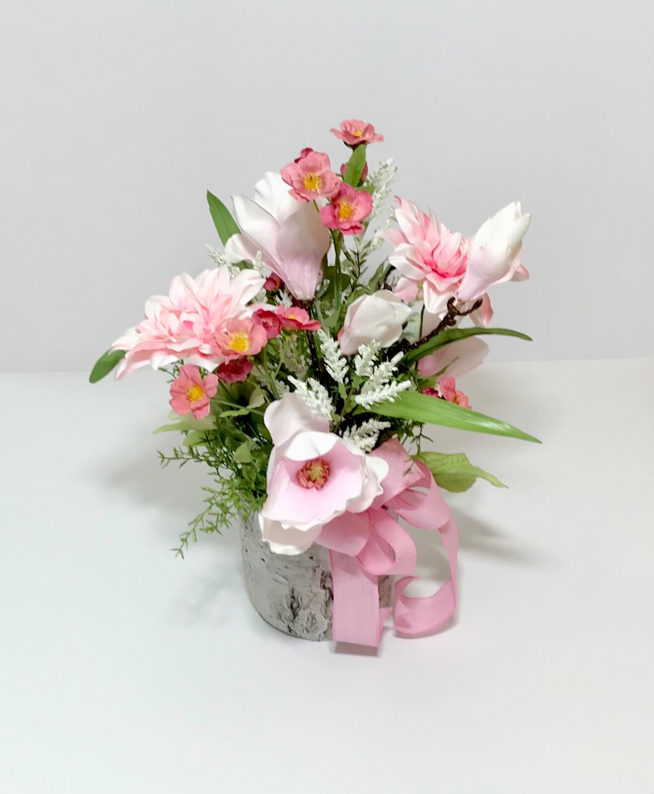 PINK WHITE SPRING SUMMER FLOWERS ARRANGEMENT VASE FLORAL CENTERPIECE GIFT NEW