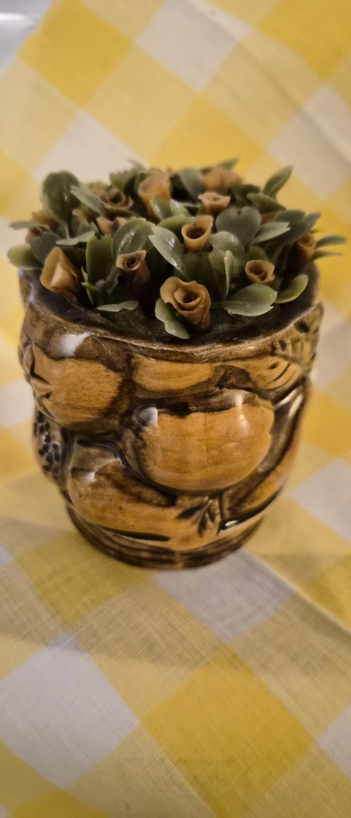 Vintage Artificial Rose Floral Arrangement & Centerpiece in Decorative Pot