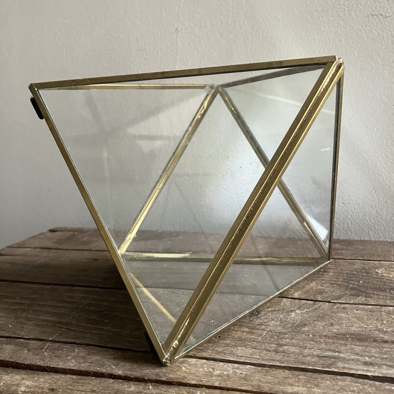 Gold Metal Mirror Glass Geometric Succulent Terrarium 6” India