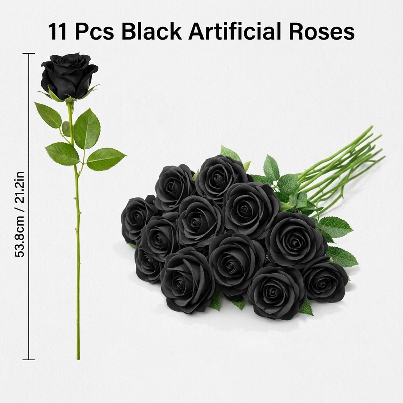 11 Pcs Black Roses Artificial Flowers, Black Roses Bouquet with Stems for Hom…