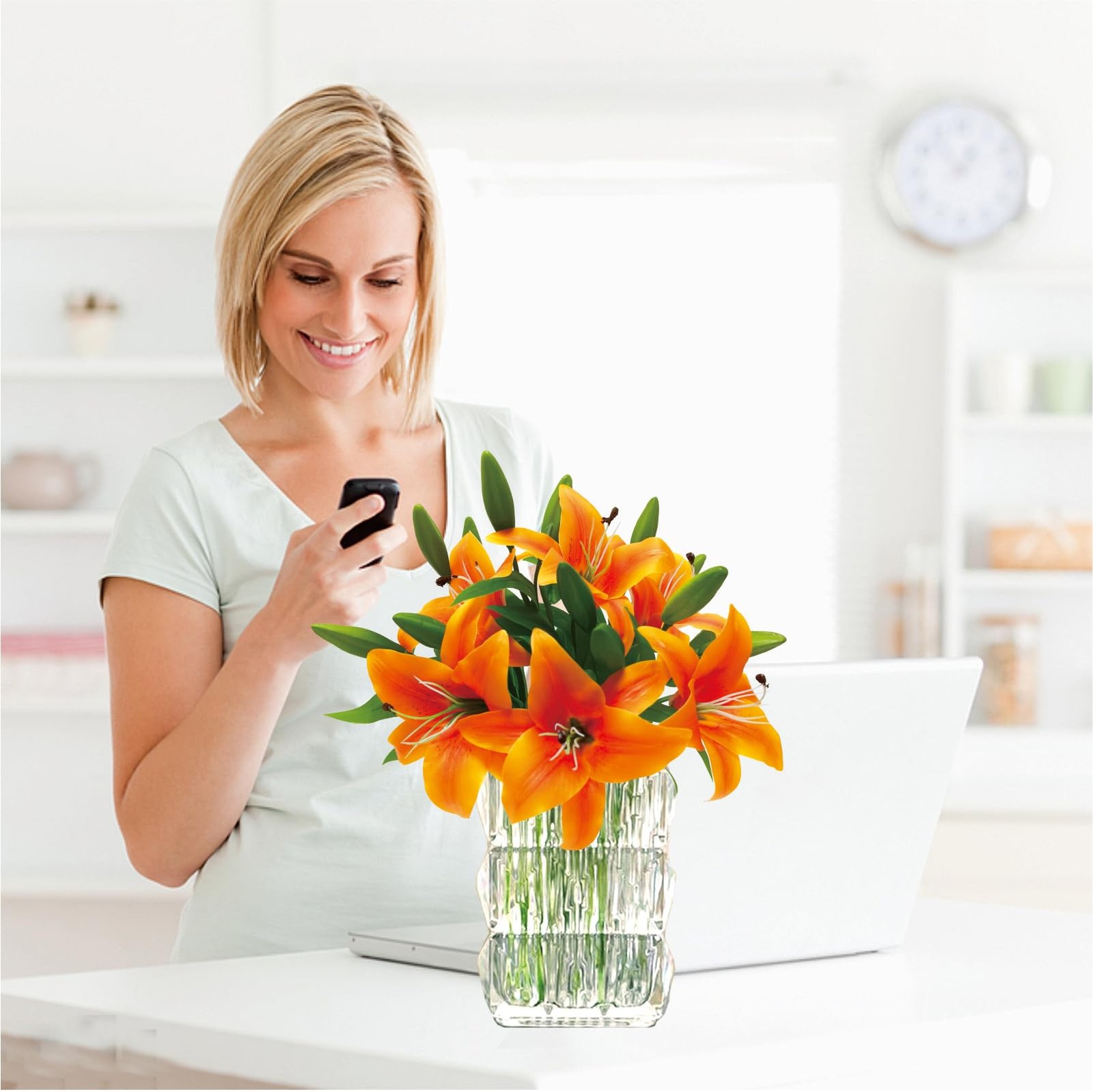 6Pcs Lilies Artificial Flowers Orange Lilies Real Touch Tiger Lily Fake Lilli…