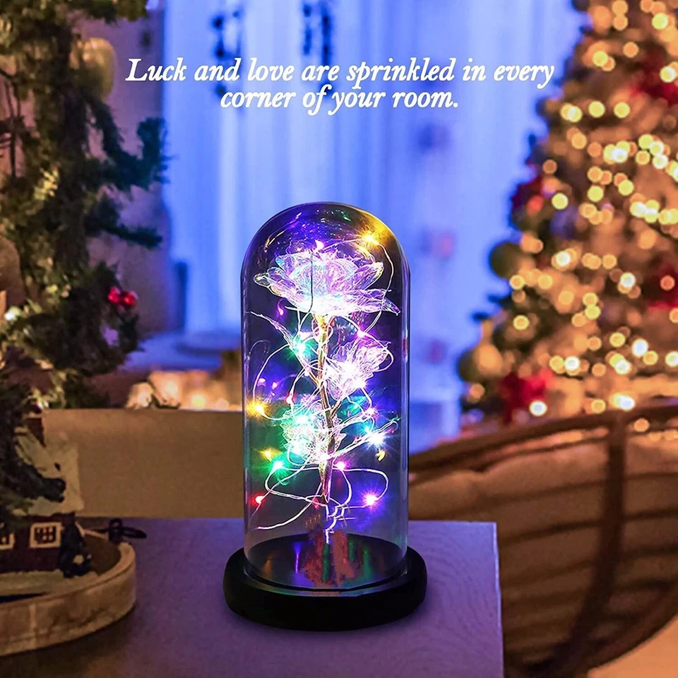 Brand New – Crystal Galaxy Enchanted LED Glass Forever Rose Home Decoration Gift