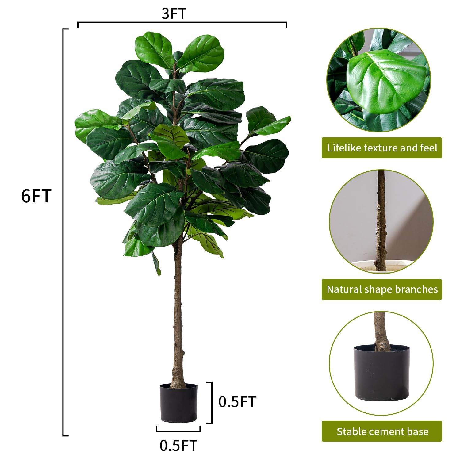 Artificial Fiddle Leaf Tree-6ft Faux Plant Fake Ficus Lyrata Tree Artificial …