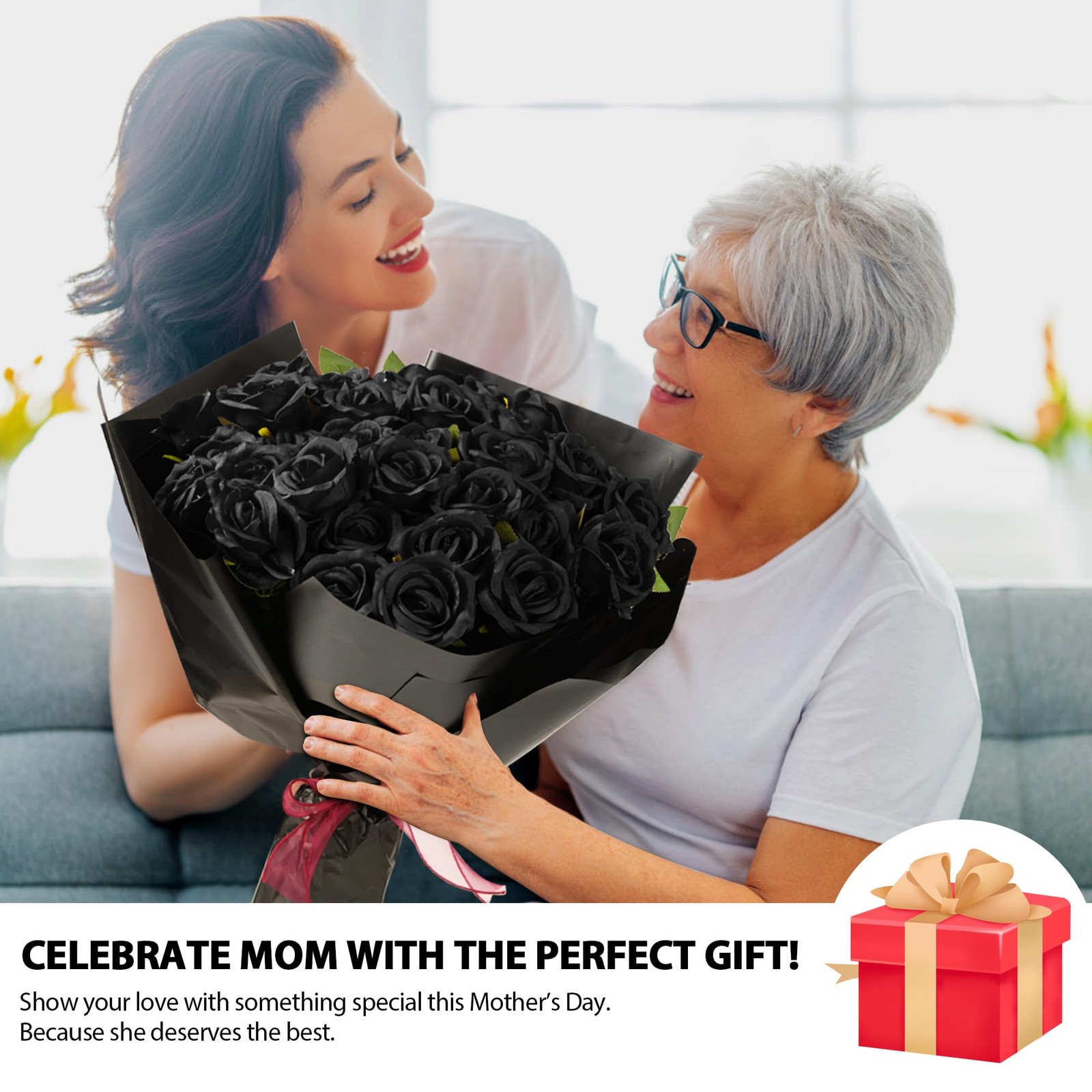 Fanfantoey Black Roses Artificial Flowers Bulk, 52Pcs Fake Roses Flower Arran…