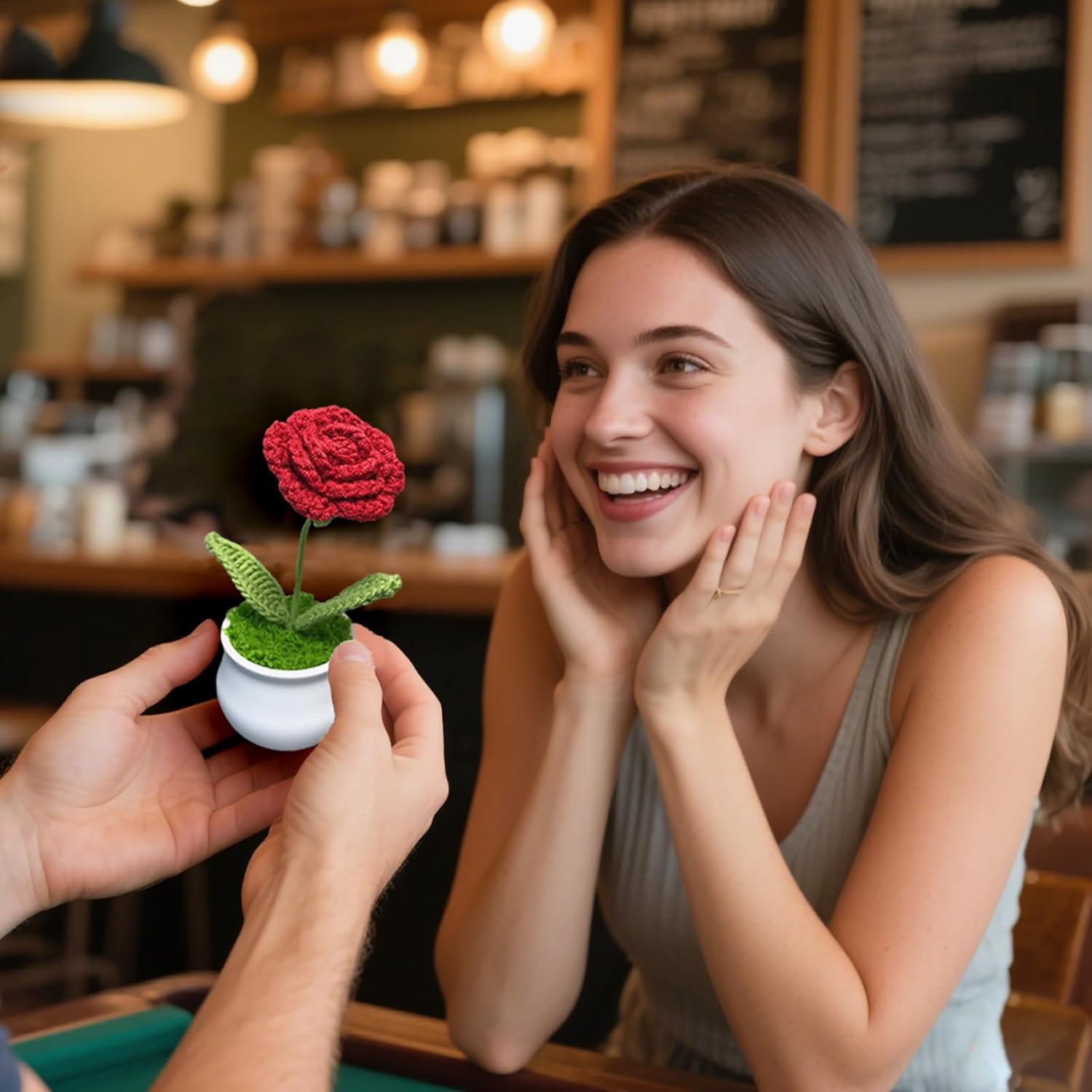 Crochet Flowers Cute Rose Gifts for Girlfriend, Boyfriend Valentines Birthday Gi