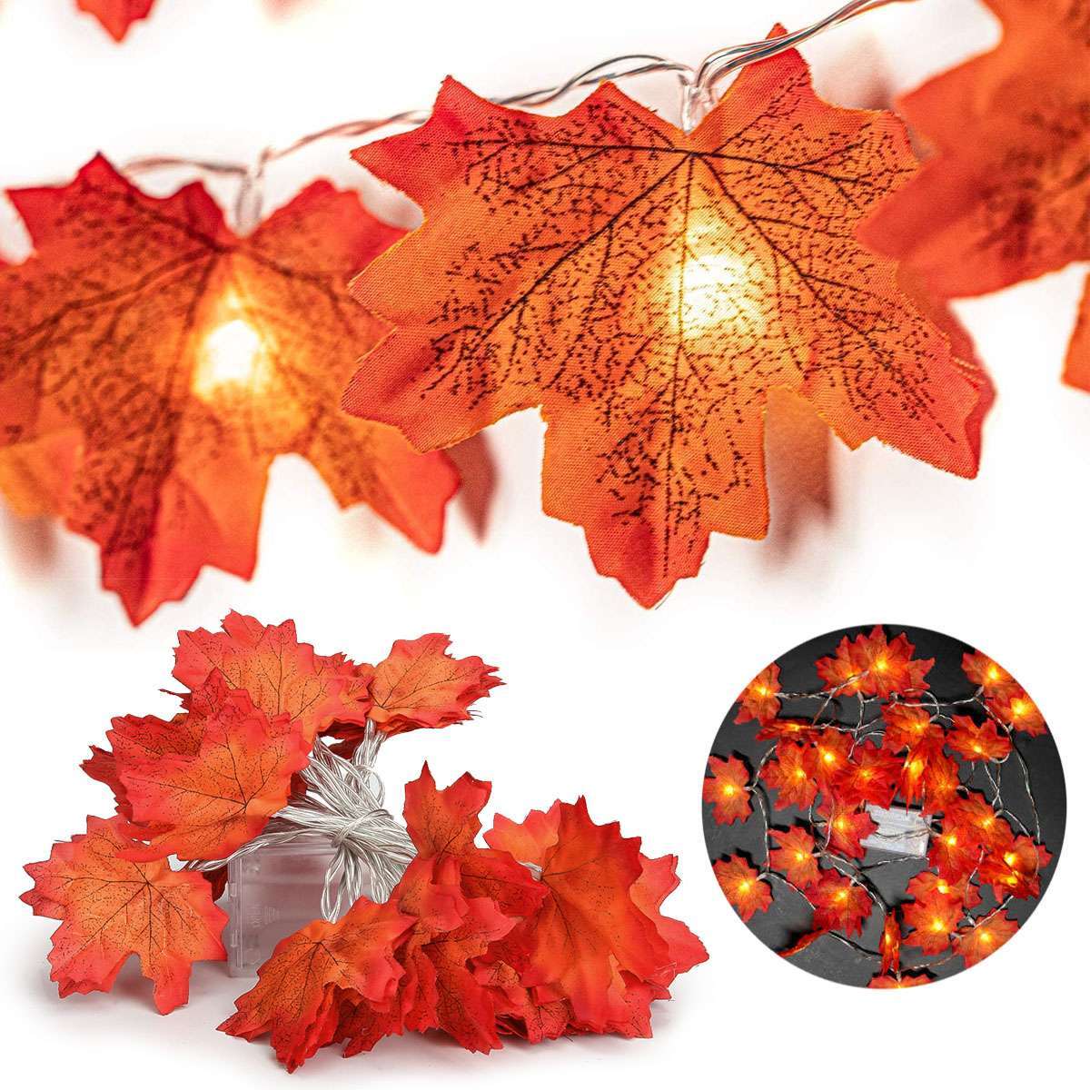 Fall Garland Decor Maple Leaf String Light Thanksgiving Christmas Halloween 2023