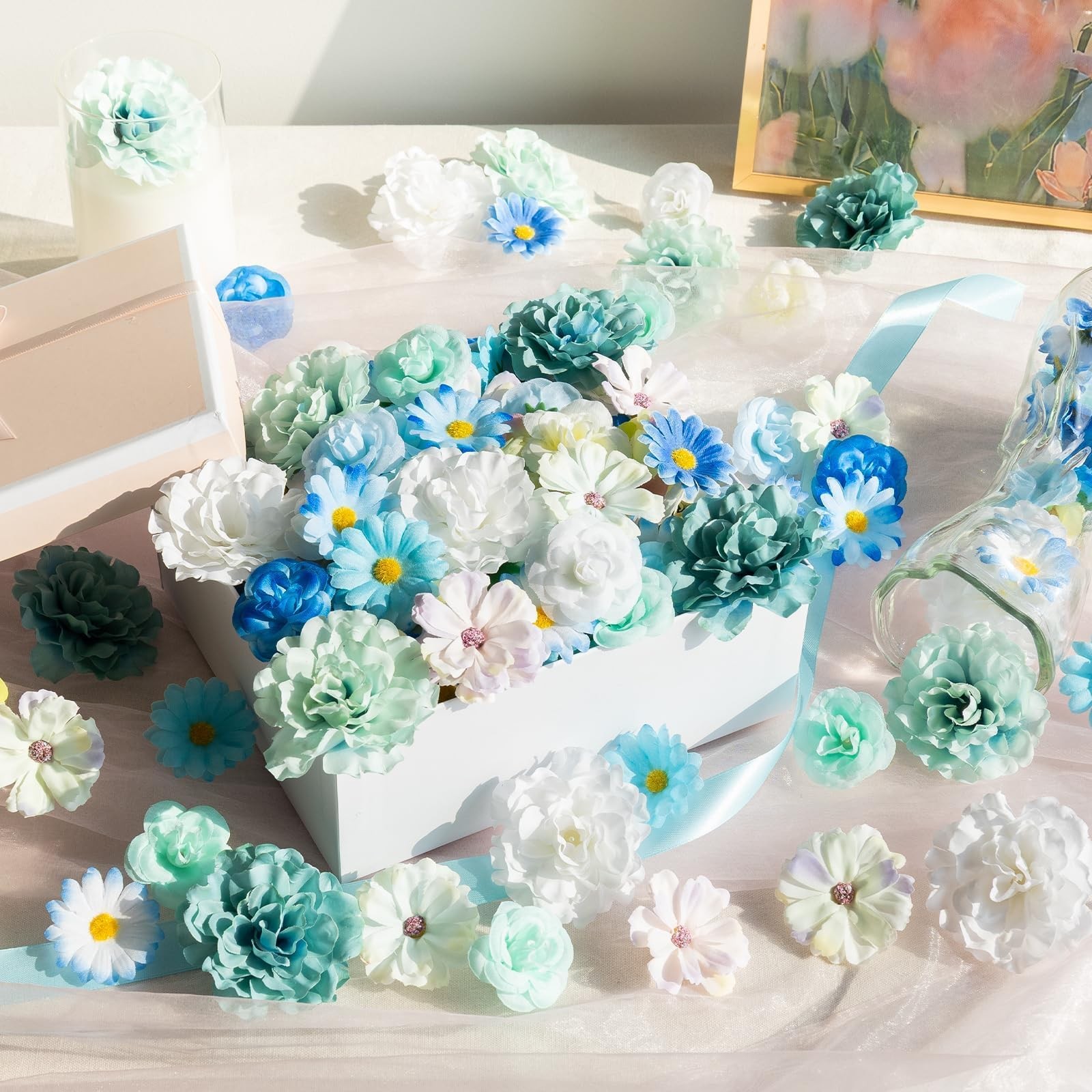 310 PCS Blue Mini Fake Flower Heads Artificial Silk Daisy Buds Floral DIY Craft
