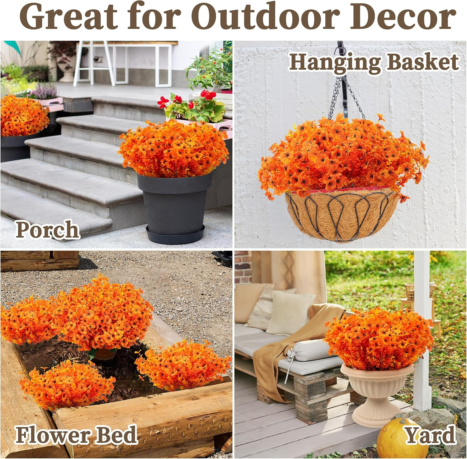 18 Bundles Artificial Mums for Outdoors/Indoors Faux Mums for Outdoor Planters,