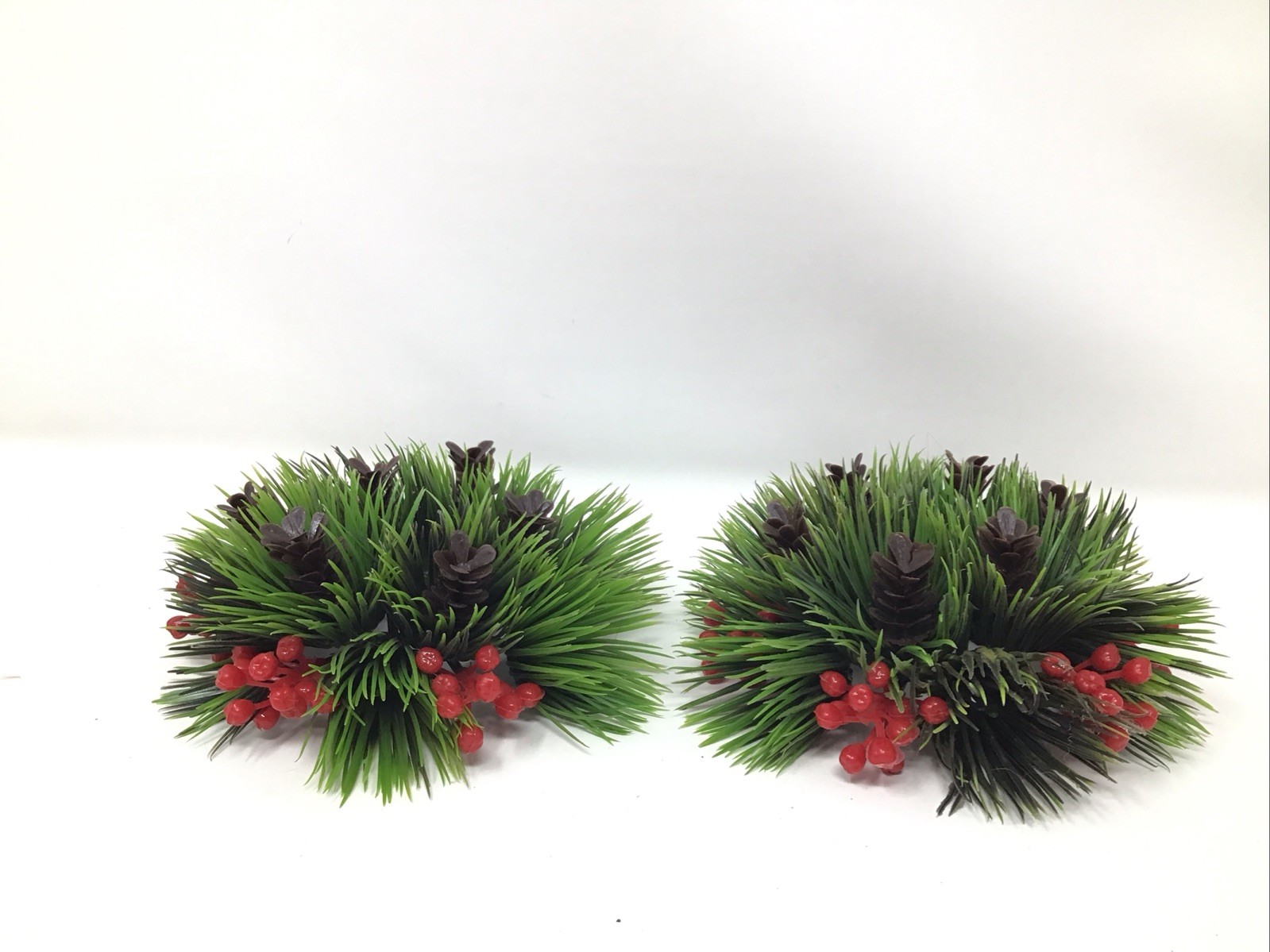 Christmas Wreath Ring Plastic Berries Pinecones Greens MCM Vintage Set Of 2