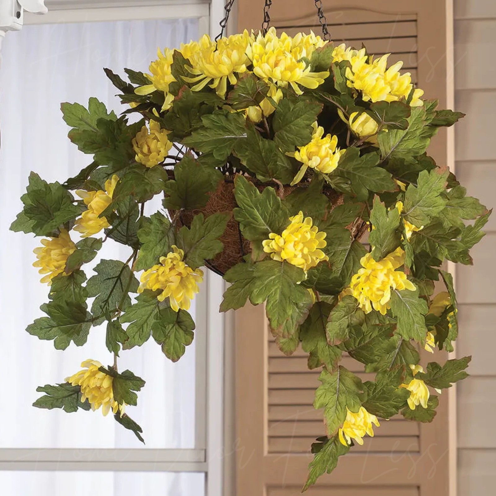 Large Artificial Yellow Mums Hanging Basket Indoor Outdoor Patio Garden Decor