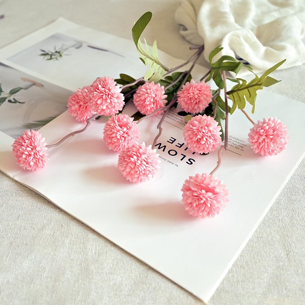 5 PCS Artificial Pompon Mum Fake Kiku Flowers Silk Mini Chrysanthemum Pink