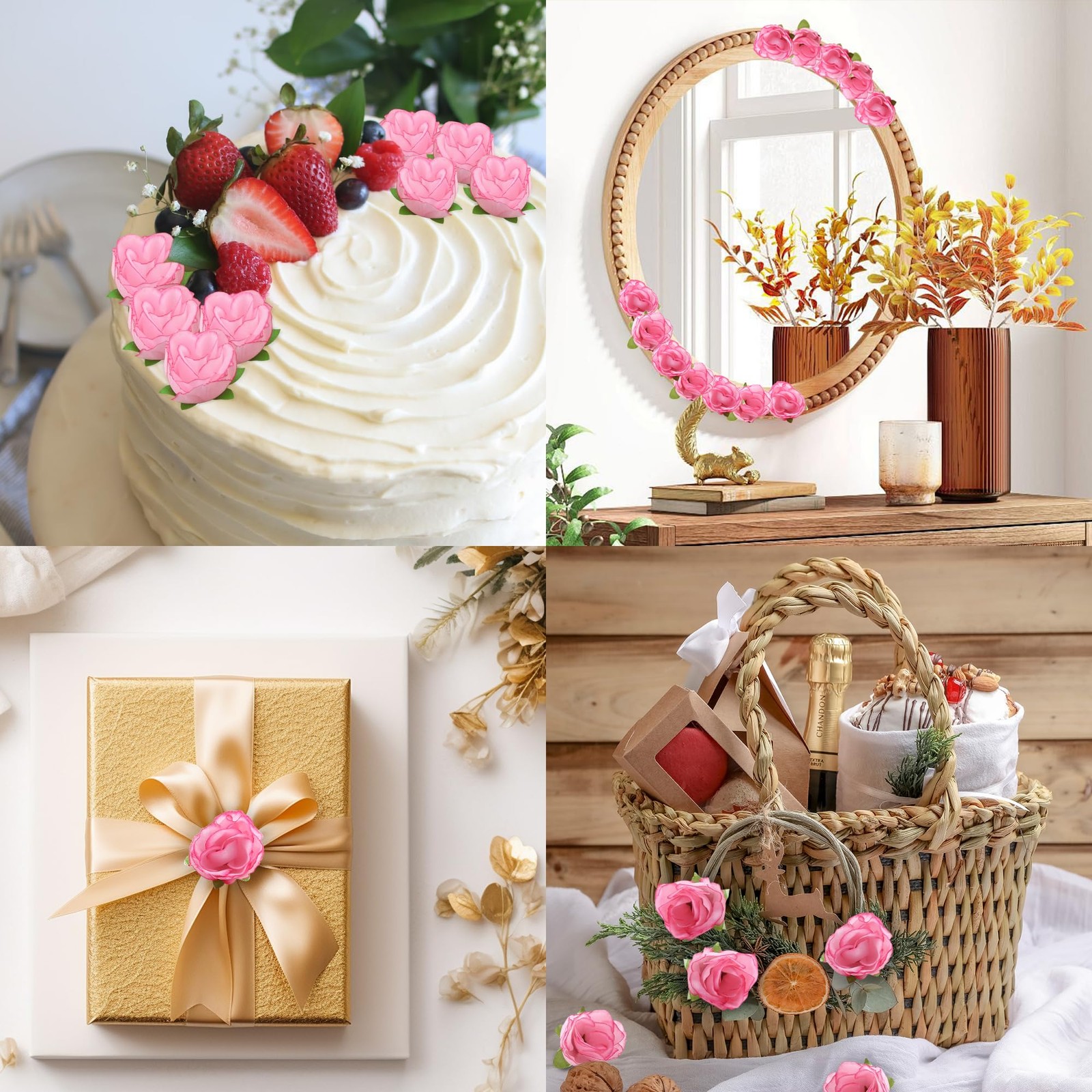 100 Pcs Mini Pink Rose Heads Artificial Flowers for DIY Decor & Parties