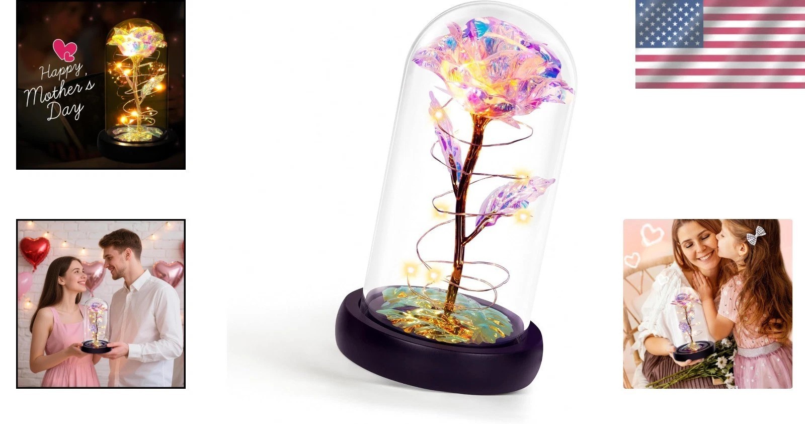 Illuminated Rainbow Rose in Glass Dome – Timeless Gift for All Occasions