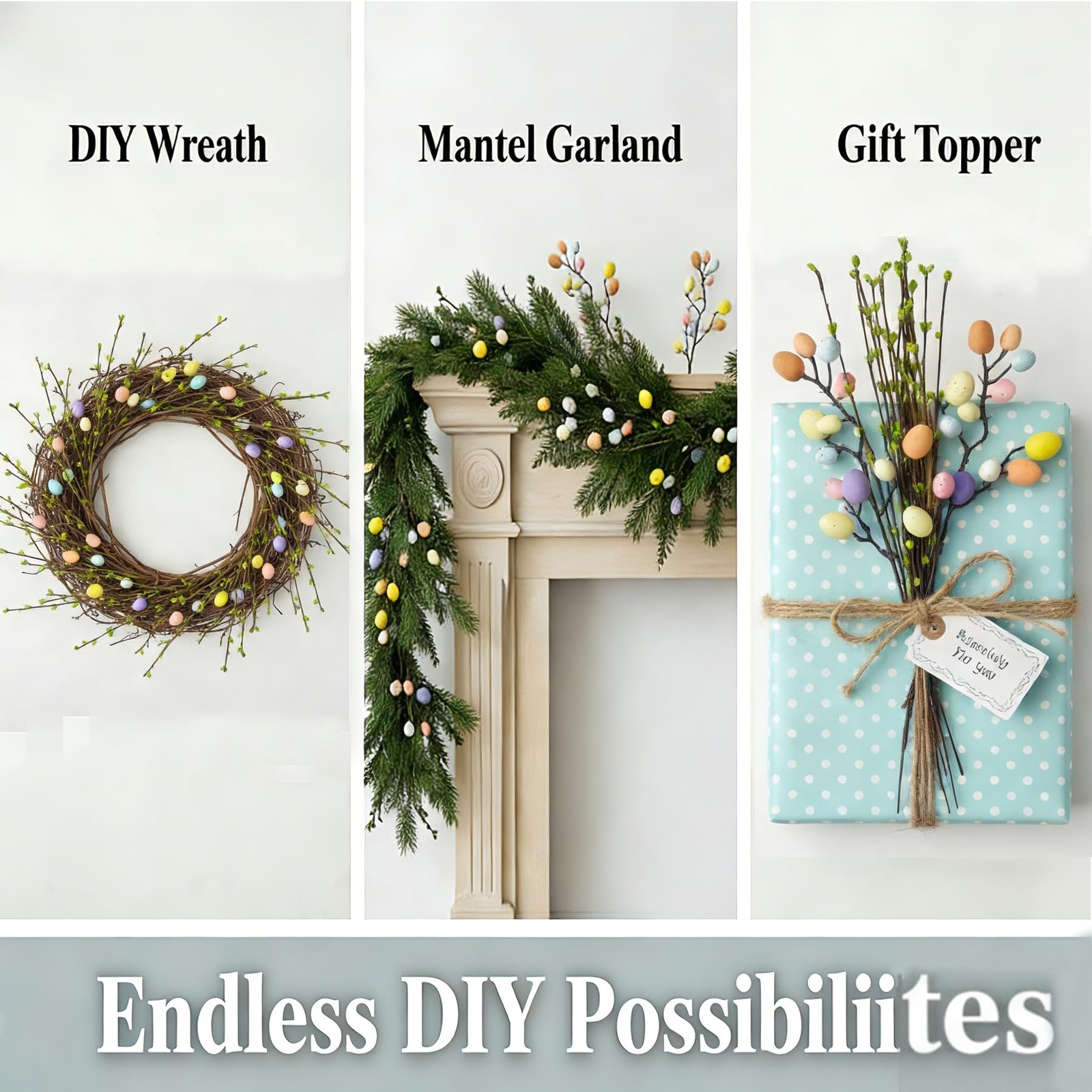 33 Pcs Easter Decorations for Tree – 30 Artificial Spring Vine Stems & 3 Spec…