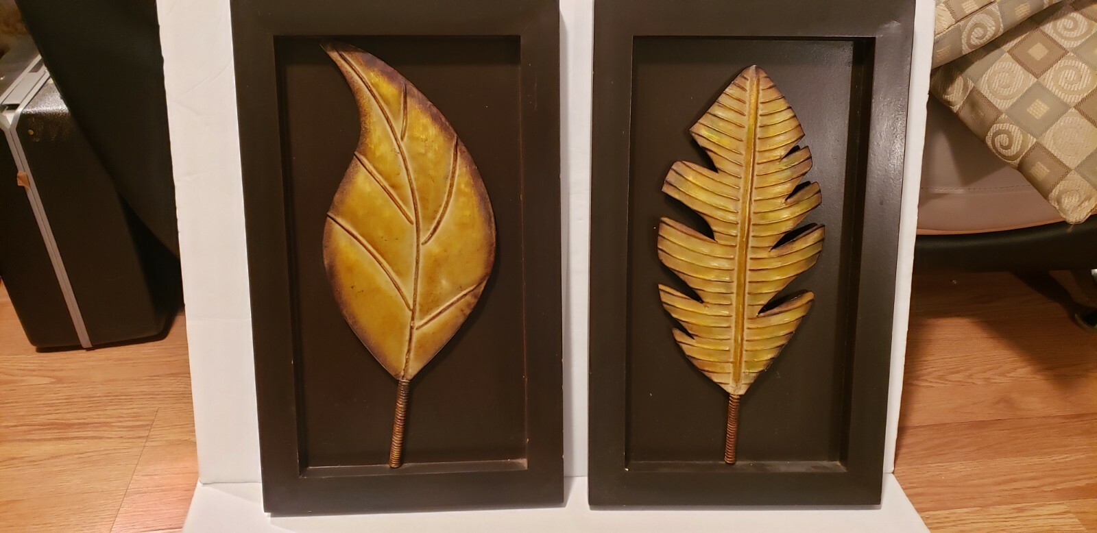 Natural Leaf Gold Framed Fall home decor on brown rectangular frames set of two♡