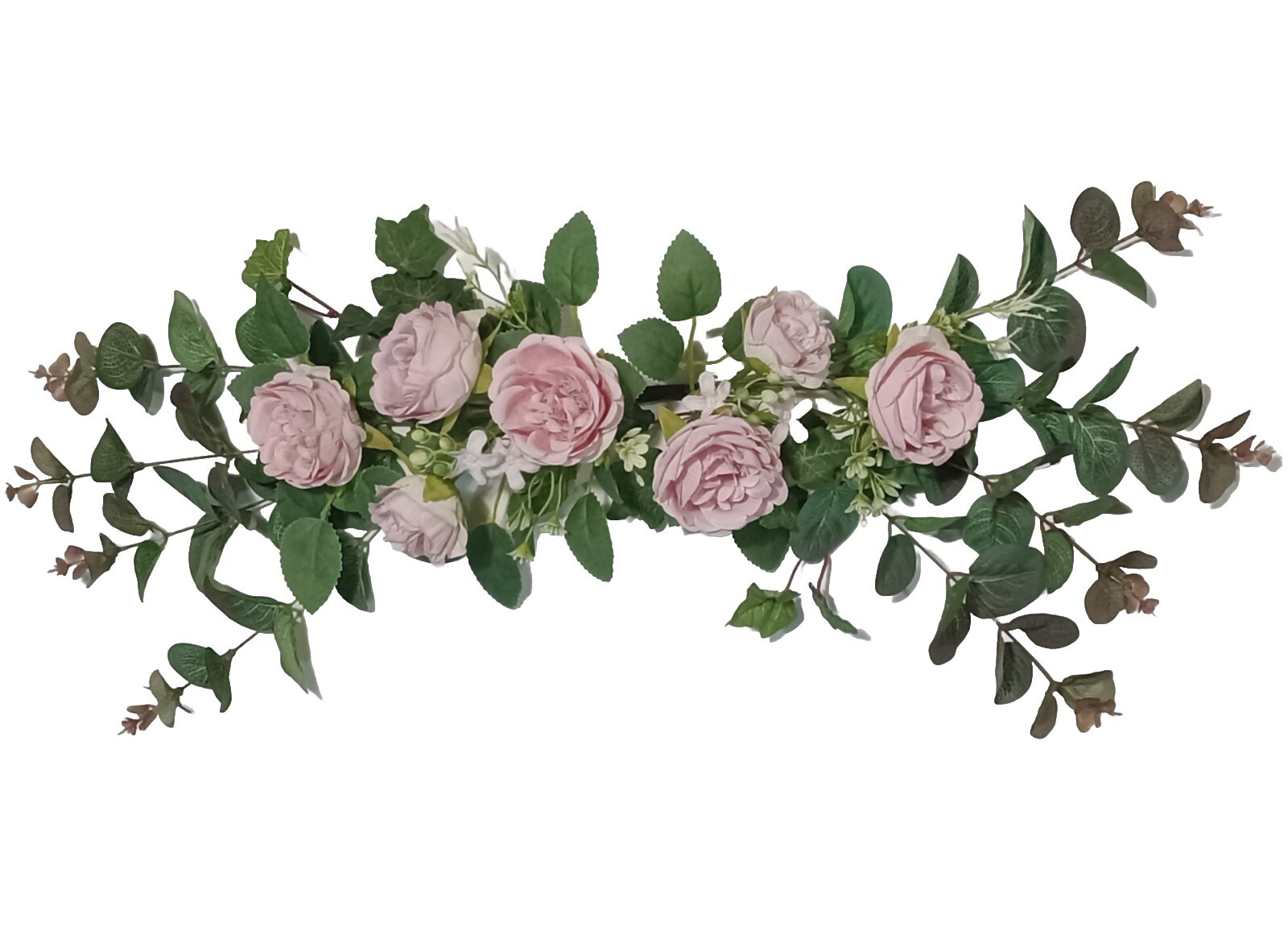 Pink & Eucalyptus TeaRose 24″ Wall Sign Door Silk Flower Wedding Room Decor 2251
