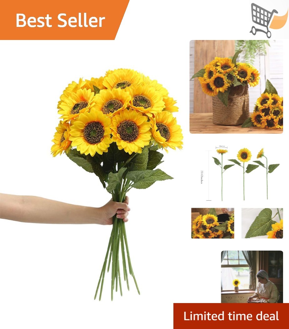 Artificial Sunflowers Long Stem Decor 6PCS Outdoor Indoor Wedding Party Yellow