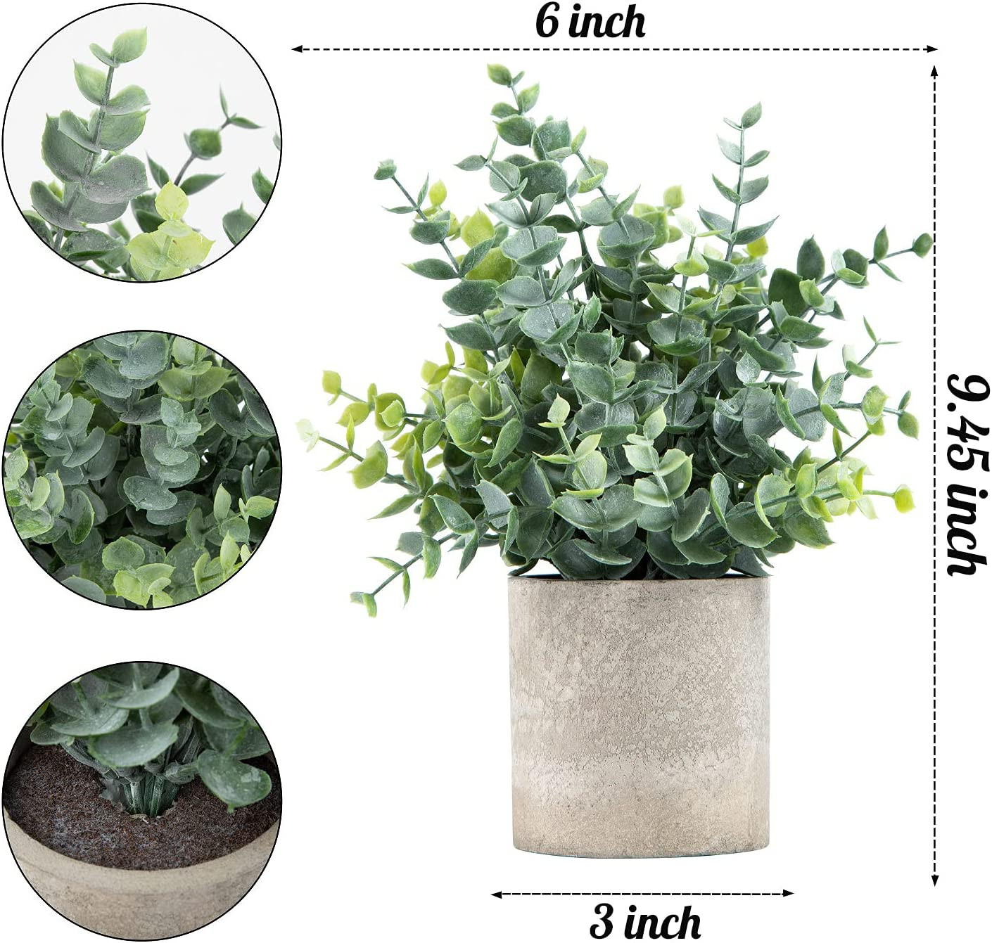 2 Pack Small Fake Plants Eucalyptus Potted Artificial Plants for Shelf Desk Home