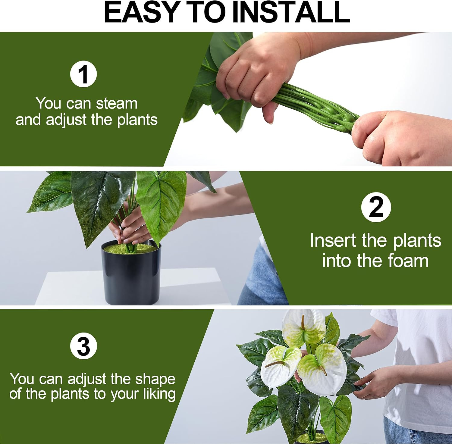 2 Pack Anthurium Artificial Flowers Plants with Pots for Indoor Outdoor Decorati