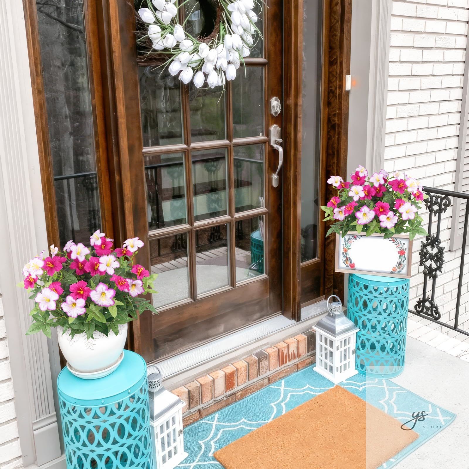 2Pcs Artificial Flowers for Outdoors Fake Plants Outside Spring Summer Decoratio