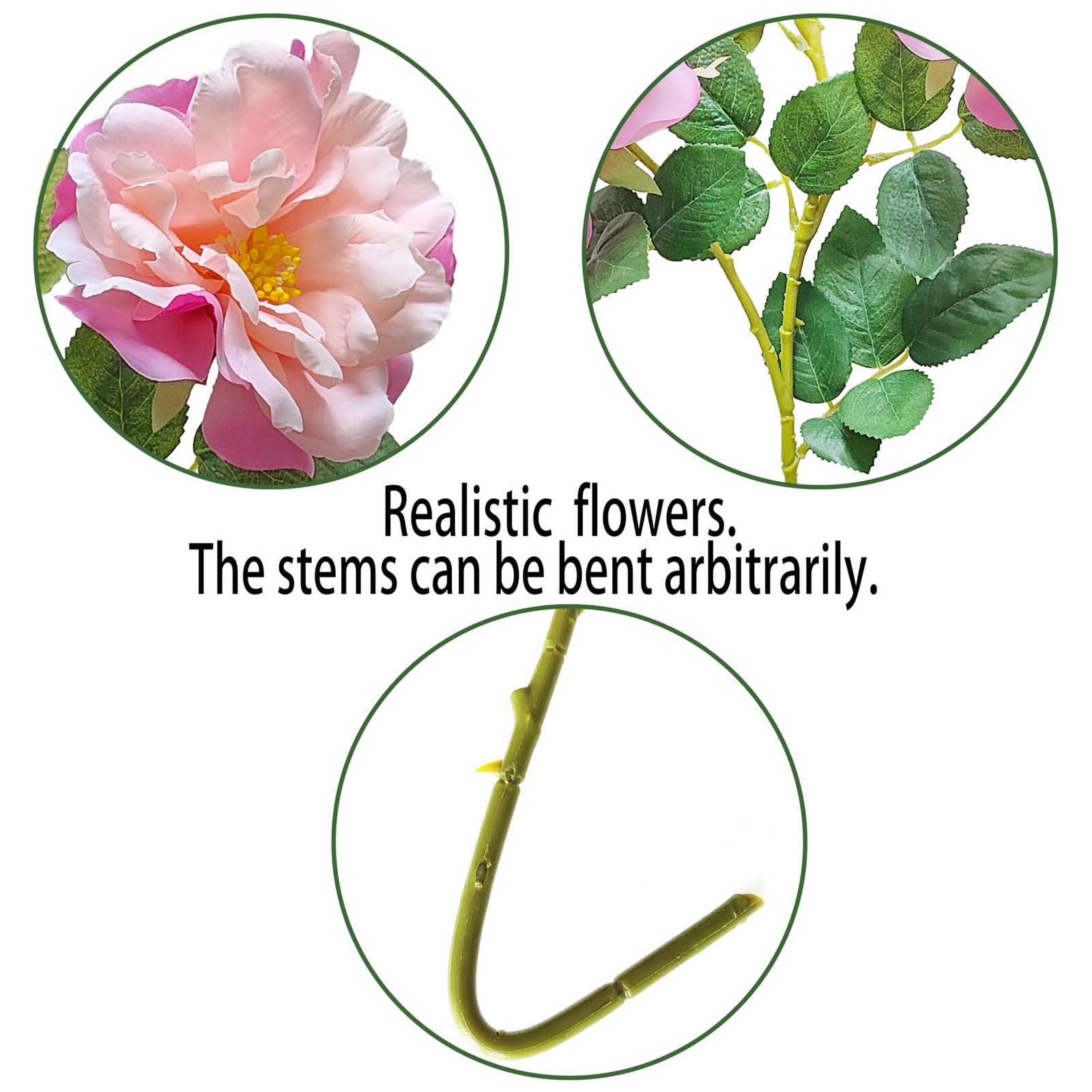 Pink Silk Roses with Stems Real Look, 5 pcs Fake Roses Artificial Flowers,Fau…