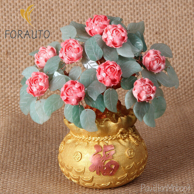 Feng Shui Stone Jade Money Tree Bonsai Luck Wealth Decoration Flower Tree Pot