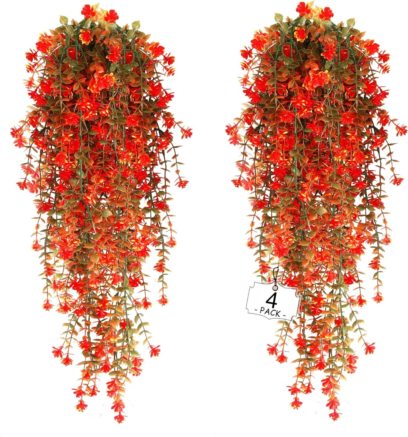 Artificial Fall Hanging Flowers Outdoor, UV Resistant No 4 Bundles Fall Orange