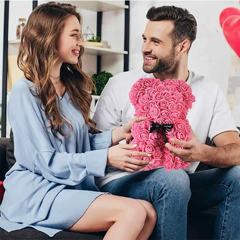 25cm Teddy Rose Flower Bear with Box Romantic Valentine’s Day Gift for Women