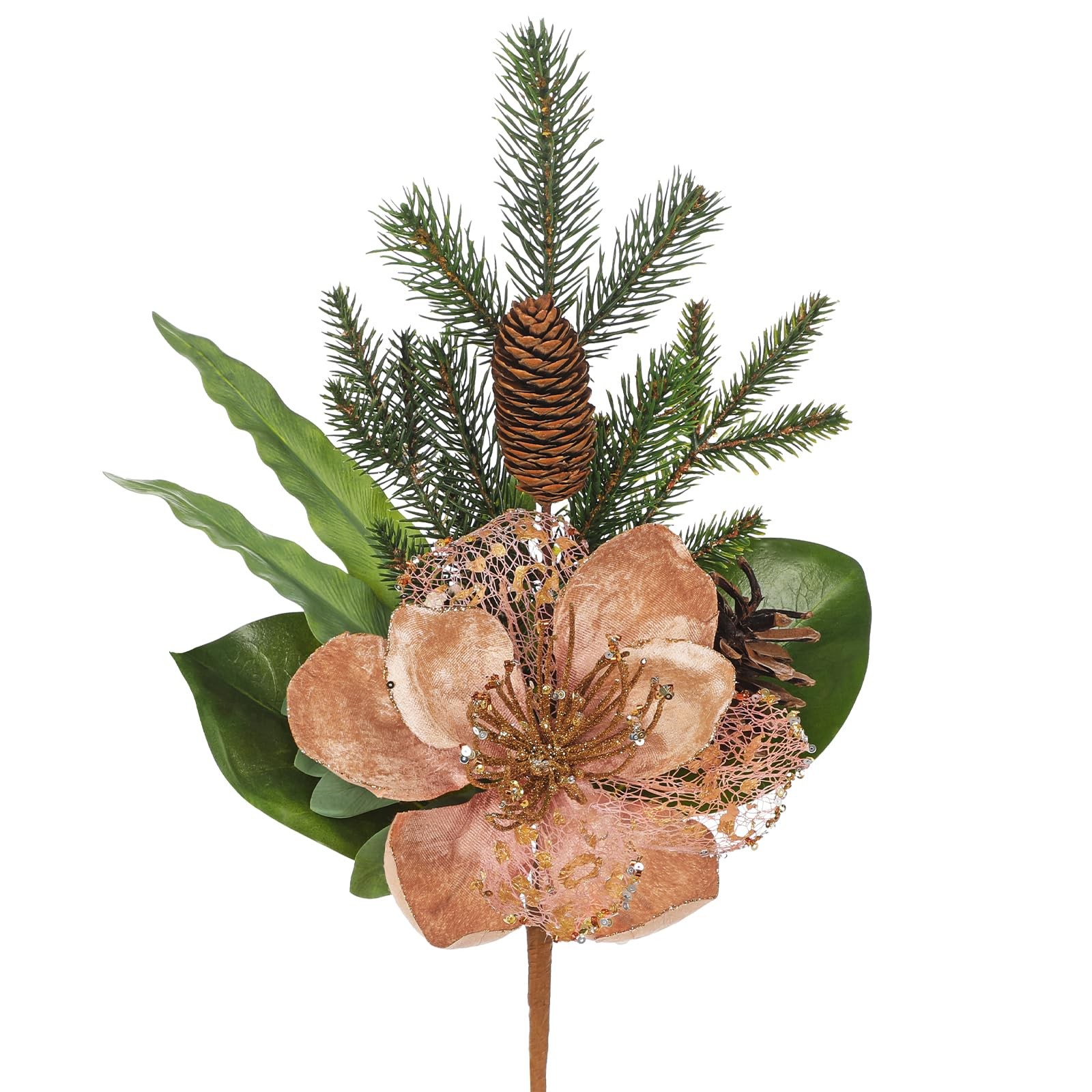 2 Pack 18.9in Christmas Magnolia Flower Picks, Artificial Magnolia Flower Spr…