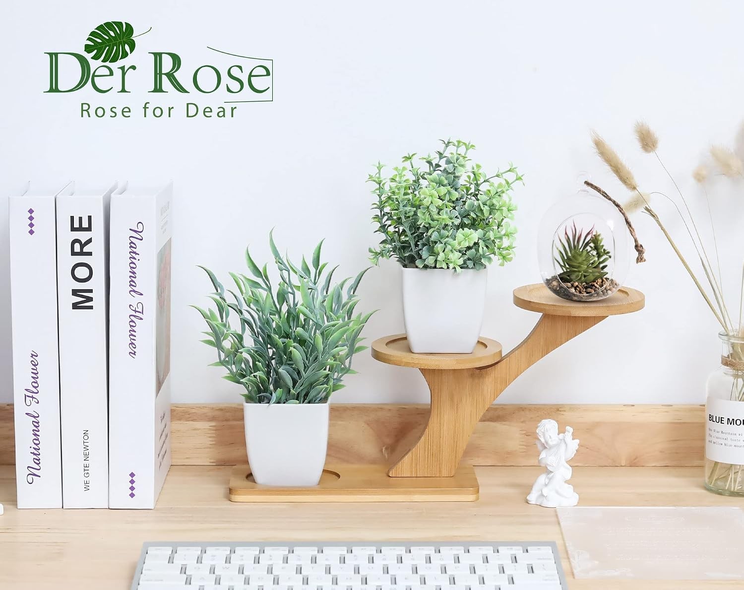 Der Rose 2 Pack Small Fake Plants Artificial Greenery Eucalyptus Plants in Pots