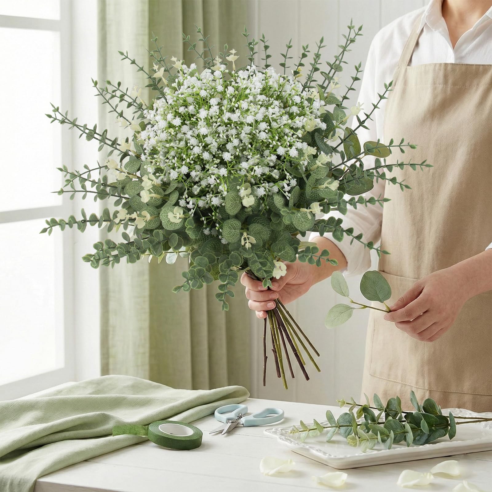 100 Pcs Mixed Greenery Artificial Eucalyptus Stems, Baby Breath Artificial Fl…