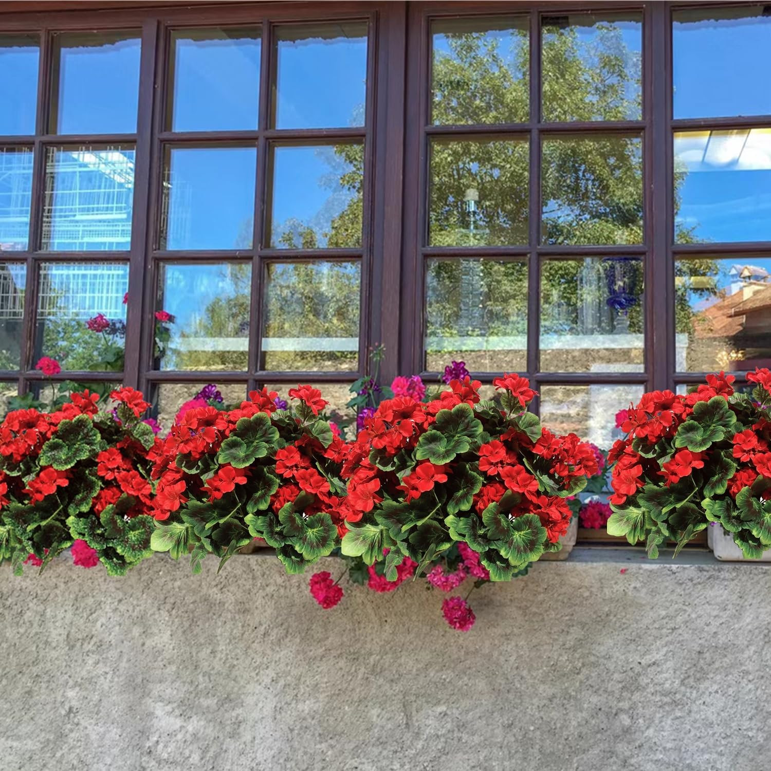 Pack of 4 Red Silk Geraniums – Lifelike Flower Bundles for Home Decor