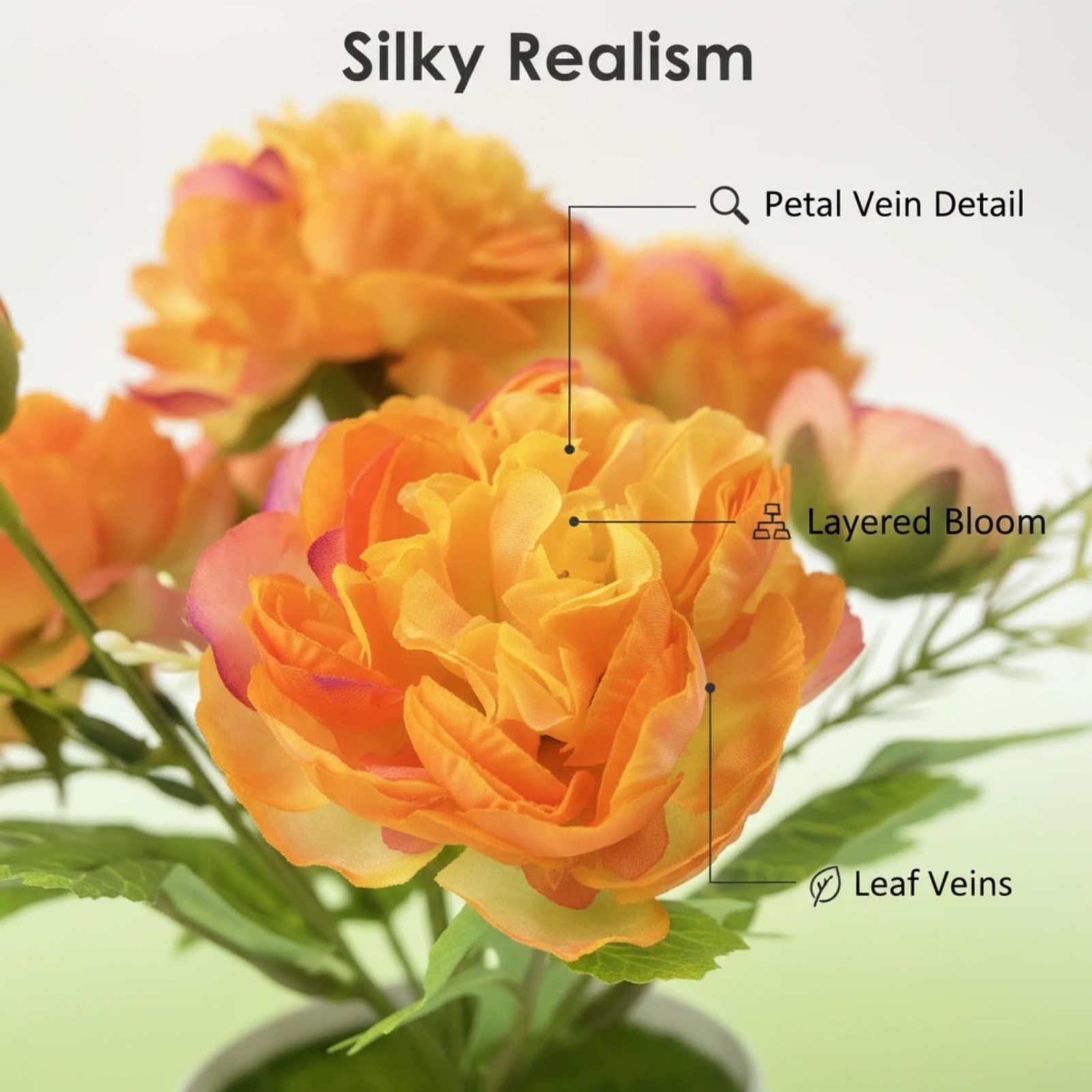 2 PCS Small Fake Potted Flowers Orange Artificial Ranunculus For Home Decor