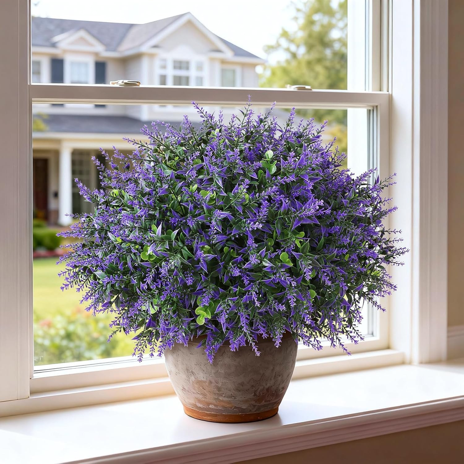 Set of 2 UV-Protected Eucalyptus & Lavender Topiary Trees for Home Decor