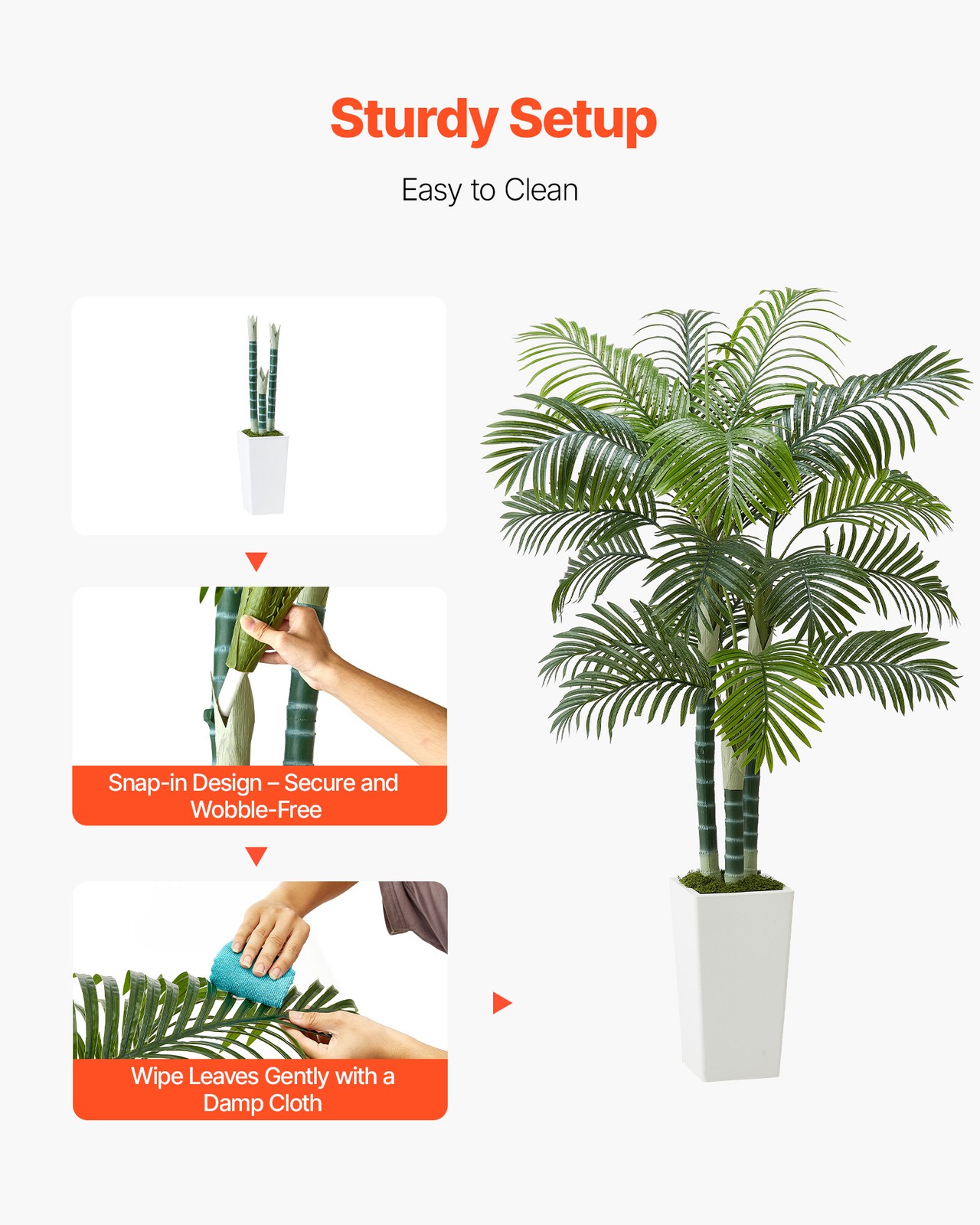 VEVOR 6ft Artificial Areca Palm Tree Fake Plant with White Planter Indoor