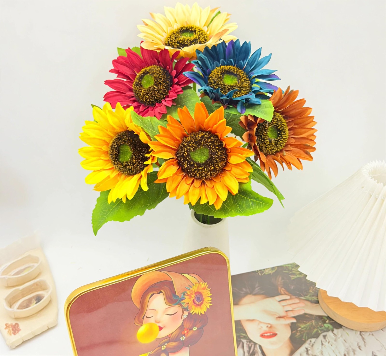 Artificial Sunflowers Fake Sunflowers Bouquet Vintage Fake Silk Sunflowers La…