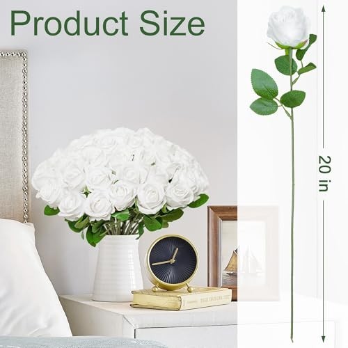 100 Pcs Artificial White Roses Silk Flowers for Wedding Home Decor