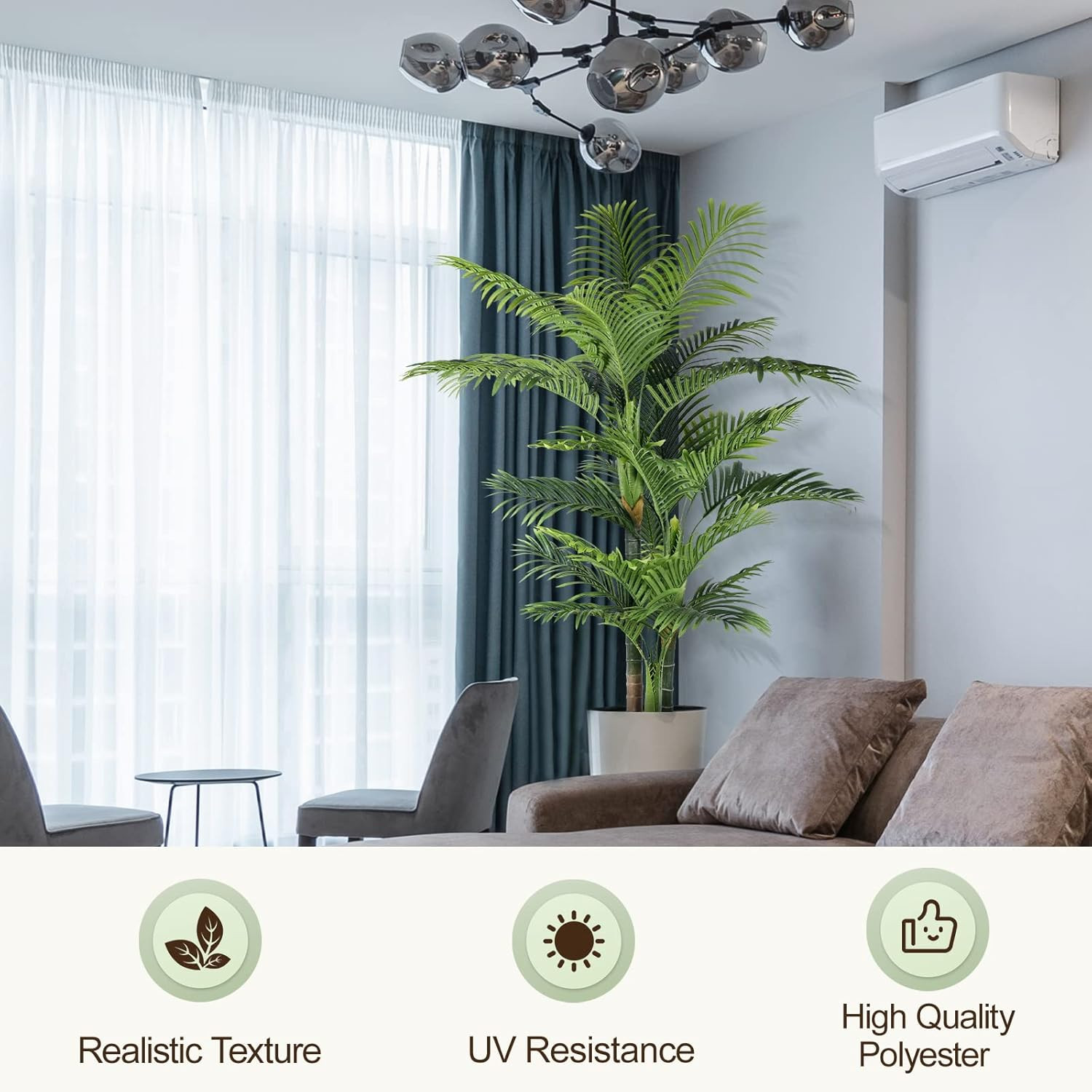 Set of 2 – 6Ft Triple Golden Cane Palm Artificial Trees for Home & Office Decor