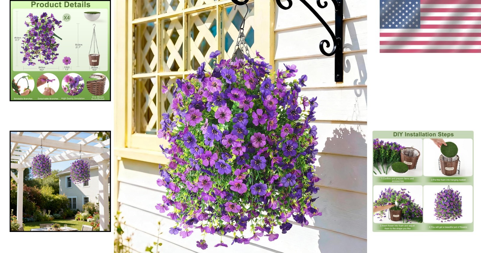 Artificial Flowers Hanging Baskets Outdoor Fake Flowers Plants for Porch Patio