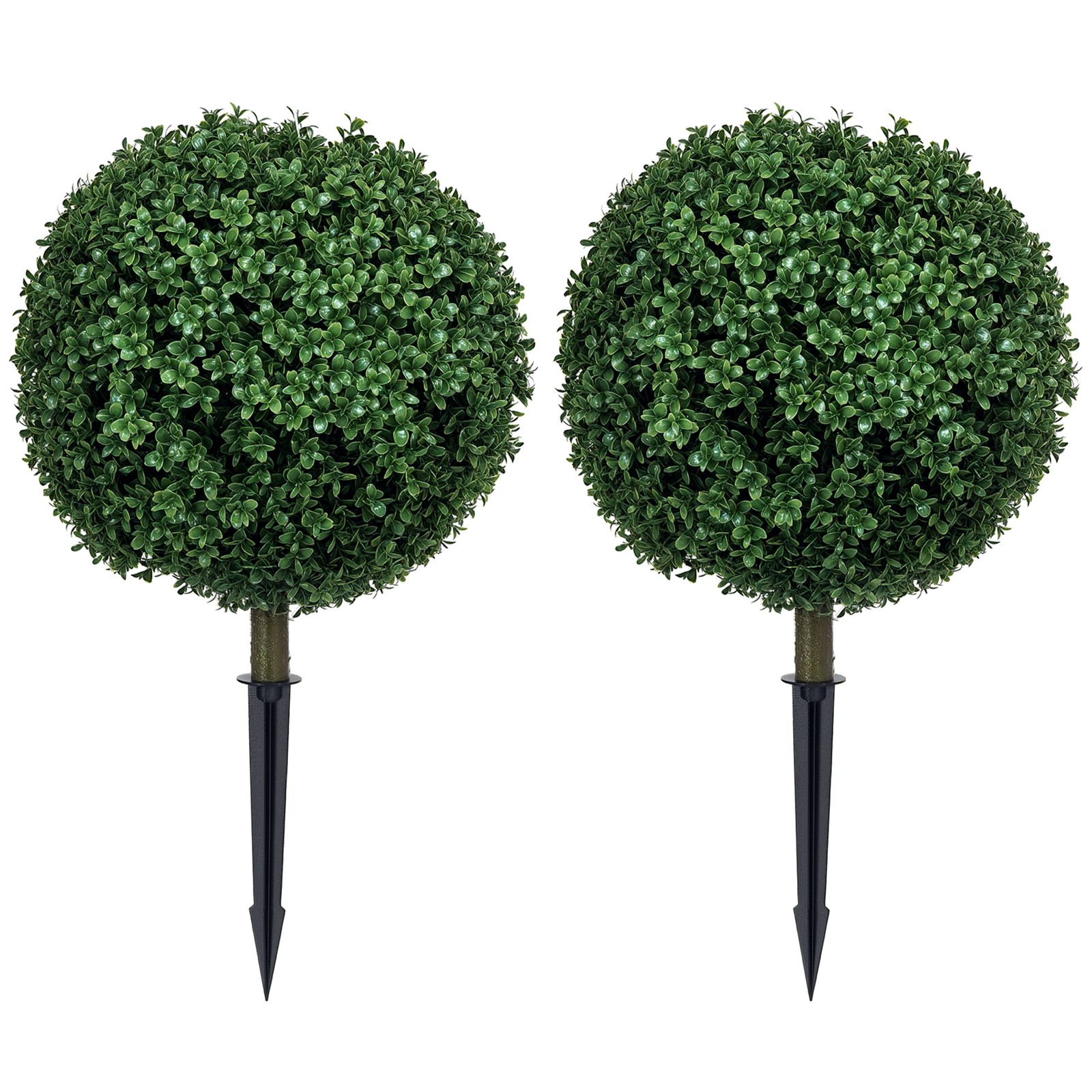 Set of 2 Artificial Boxwood Topiary Trees with Ground Stake Used